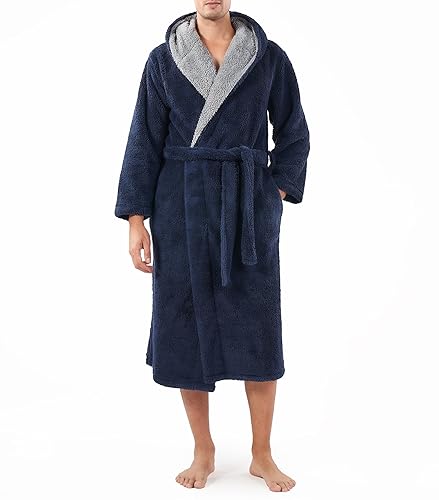 DAVID ARCHY Men's Soft Plush Fleece Robe Full Length Hooded Long