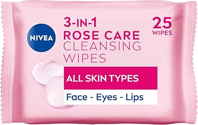 NIVEA 3in1 Rose Care Cleansing Wipes 50pk Plant-Based Makeup Remover Organic