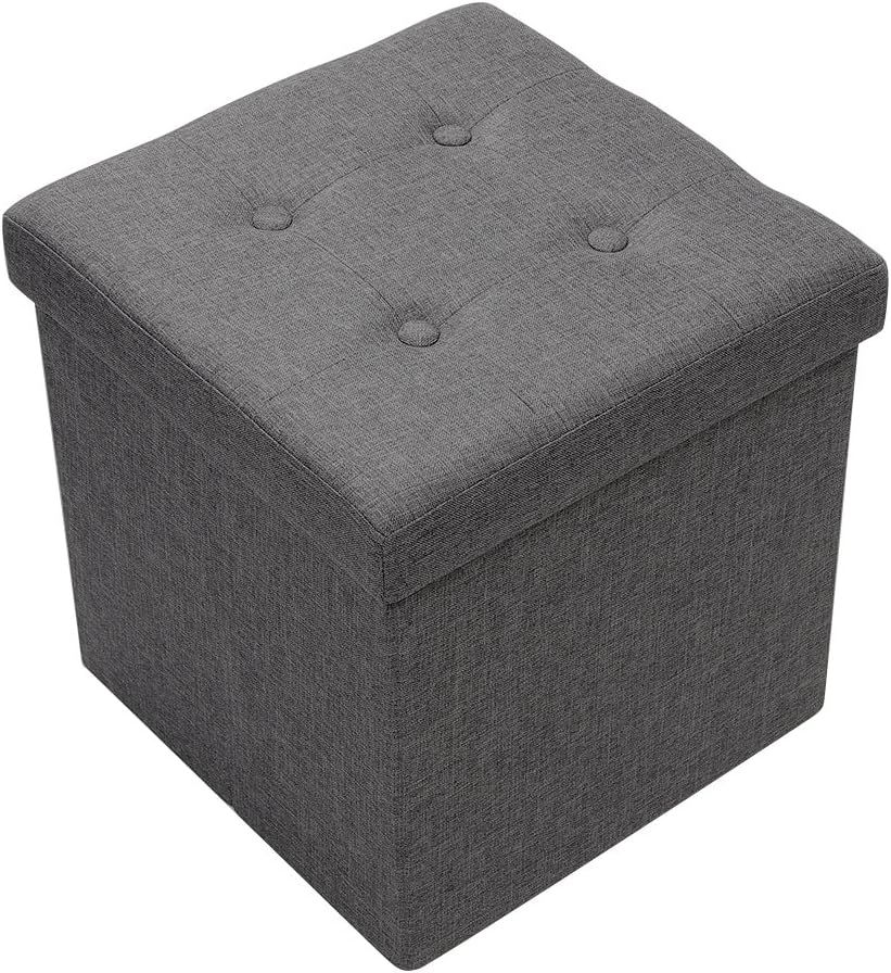 Amoiu 38cm Folding Storage Ottoman Cube Foot Rest Space Saving Stool Seat, Small Size 15" x 15" (Grey - Linen-like, 38cm x 38cm x 38cm)