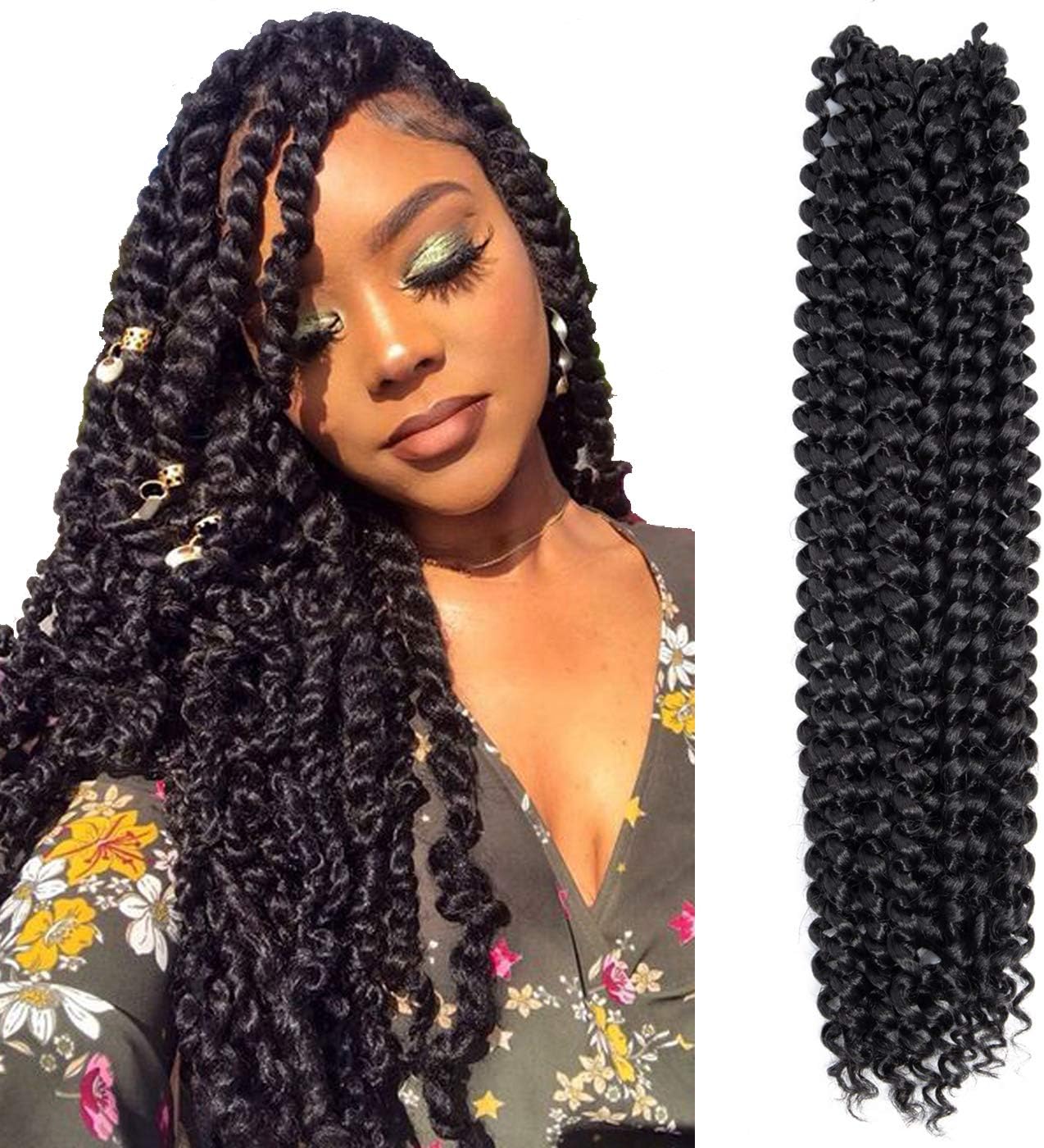 Passion Twist Hair 6 packs 18 inch Water Wave Crochet Braiding Hair Long Bohemian Braids for Passion Twist Crochet Hair Ombre Synthetic Natural Hair Extensions Crochet Braids (1B#)
