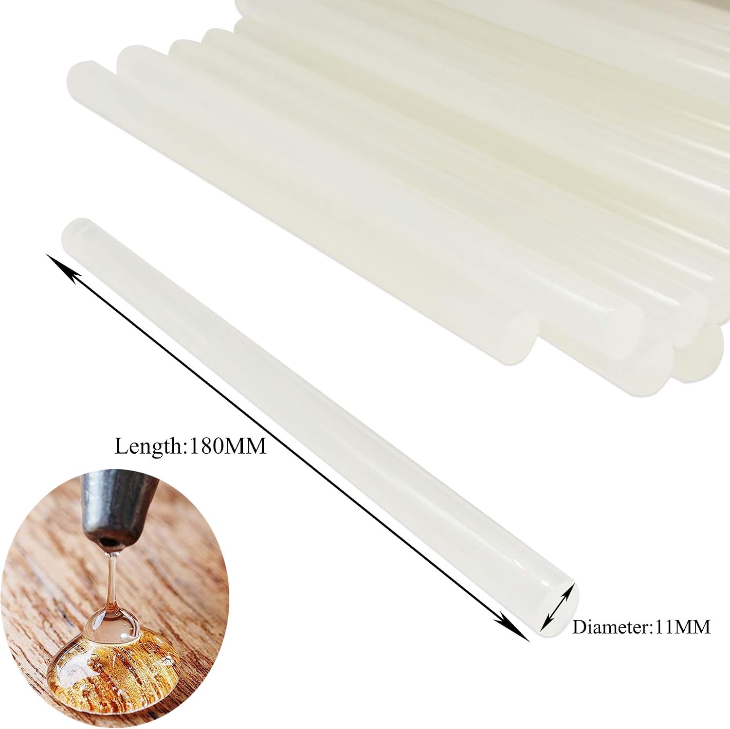 FZGUSYAF Hot Glue Sticks 11x180mm Clear Adhesive for 11mm Hot Glue Gun - 45 Pack, Transparent, 11mm x 180mm - Image 3