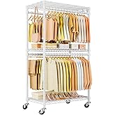ULIFHOME P5 Rolling Clothes Rack, Clothing Racks for Hanging Clothes, Heavy Duty Garment Rack with Wheels, 3-Tier Portable Closet Rack 39.4'' W × 20.5'' D × 80.5'' H, Max Load 655 LBS, White