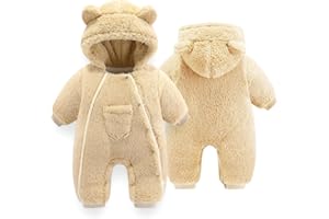 UVIPC Newborn Baby Bear outfit Baby Fleece Snowsuit Jumpsuit Warm Hooded Outfits Double Line Design