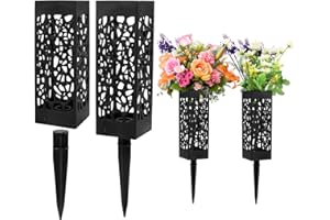 IUYYPU 4 Pack 12 Inch Grave Vases for Cemetery with Stake, Graveside Flower Holder, Memorial Day Grave Decorations Cemetery Vases for Grave for Graveyard Headstone Flower Marker (Black)