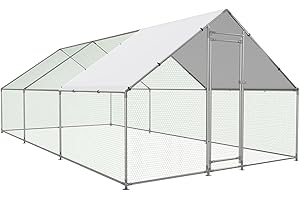 NUGRIART Large Metal Chicken Coop Walk-in Poultry Cage with Water-Resident and Anti-UV Cover Duck Rabbit Cat House Outdoor Chicken Run Pen with Spire Shaped Cage