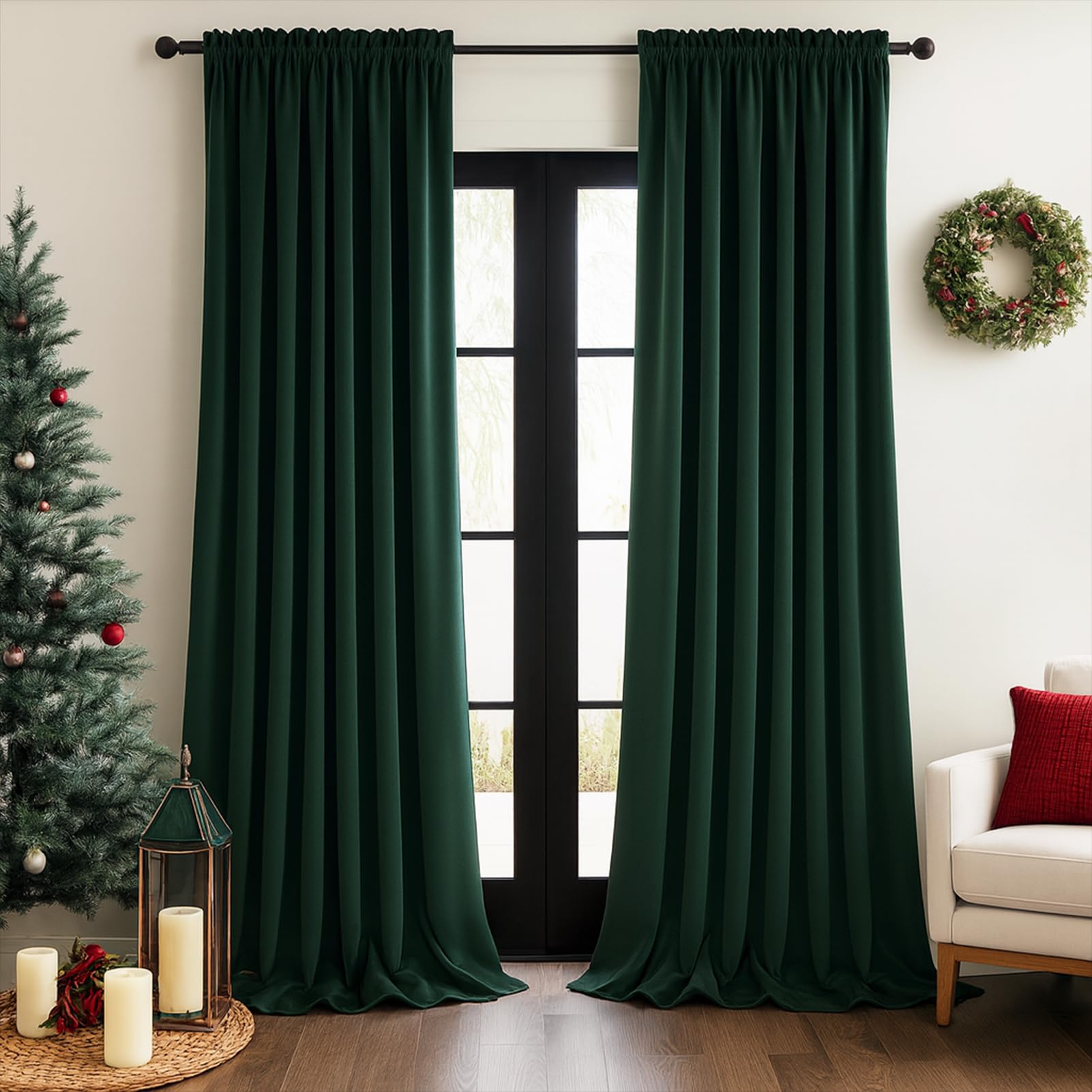 Topfinel Dark Green Velvet Curtains 84 Inches Long for Living Room Bedroom Super Soft Velvet Blackout Thermal Soundproof Back Tab Drapes with Hooks Modern Luxury Christmas Decorative Curtain 2 Panels Image
