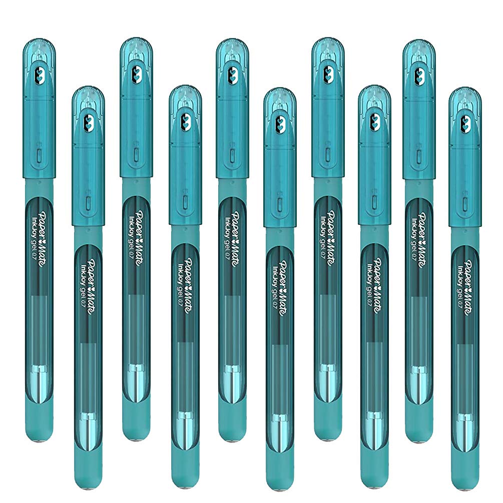 10 x Papermate InkJoy Capped Gel Ink Pens, 0.7mm Medium Nib, Teal Blue - Loose in Plain Packaging