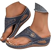 YOLAI Orthopedic Sandals for Women 2026 Summer Slip On Beach Flip Flops Dressy Arch Support Wedge Sandal Vintage Wide Width Sandals Casual Boho Slipper