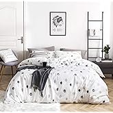 SUSYBAO Polka Dots Duvet Cover Queen 100% Cotton 3 Pieces Set 1 White Geometric Duvet Cover with Zipper Ties 2 Pillowcases Modern Grey Circle Print Bedding Set Soft