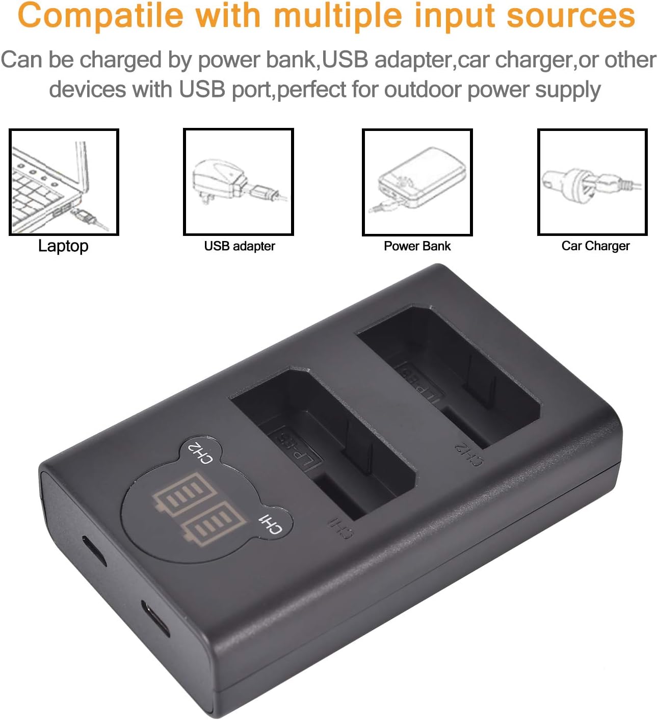 DSTE Battery Charger, 2x LP-E5 Replacement, 8.4V 2100mAh Li-ion, Dual USB Charger with LCD Display - Image 5