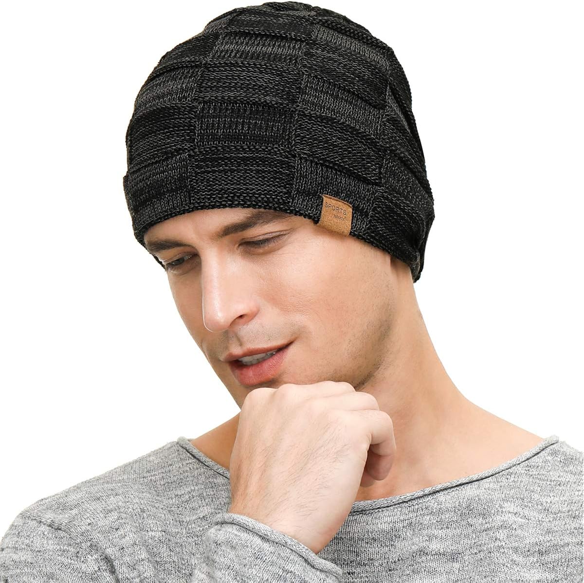 Vgogfly Slouchy Beanie for Men Winter Hats for Guys Cool Beanies Mens Lined Knit Warm Thick Skully Stocking Binie Hat at  Men’s Clothing store