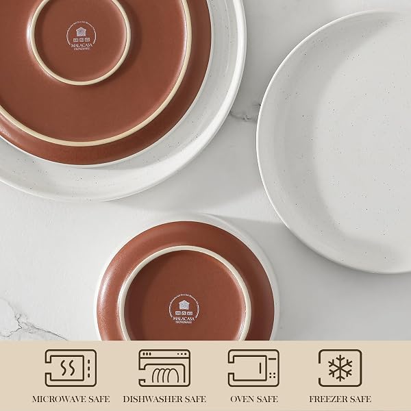 MALACASA PLATES AND BOWLS SETS, 12 PIECES MODERN STONEWARE DINNERWARE SET FOR 4 KITCHEN DINNER SET CERAMIC DISHWARE DISHES SET MICROWAVE AND DISHWASHER SAFE, WHITE, SERIES TARA