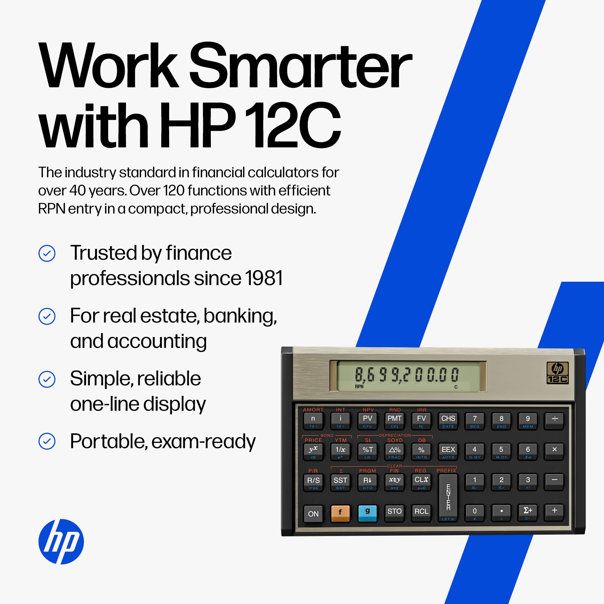 HP 12C Financial Calculator – 120+ Functions: TVM, NPV, IRR, Amortization, Bond Calculations, Programmable Keys – RPN Desktop Calculator for Finance, Accounting & Real Estate – Includes Case + Cloth