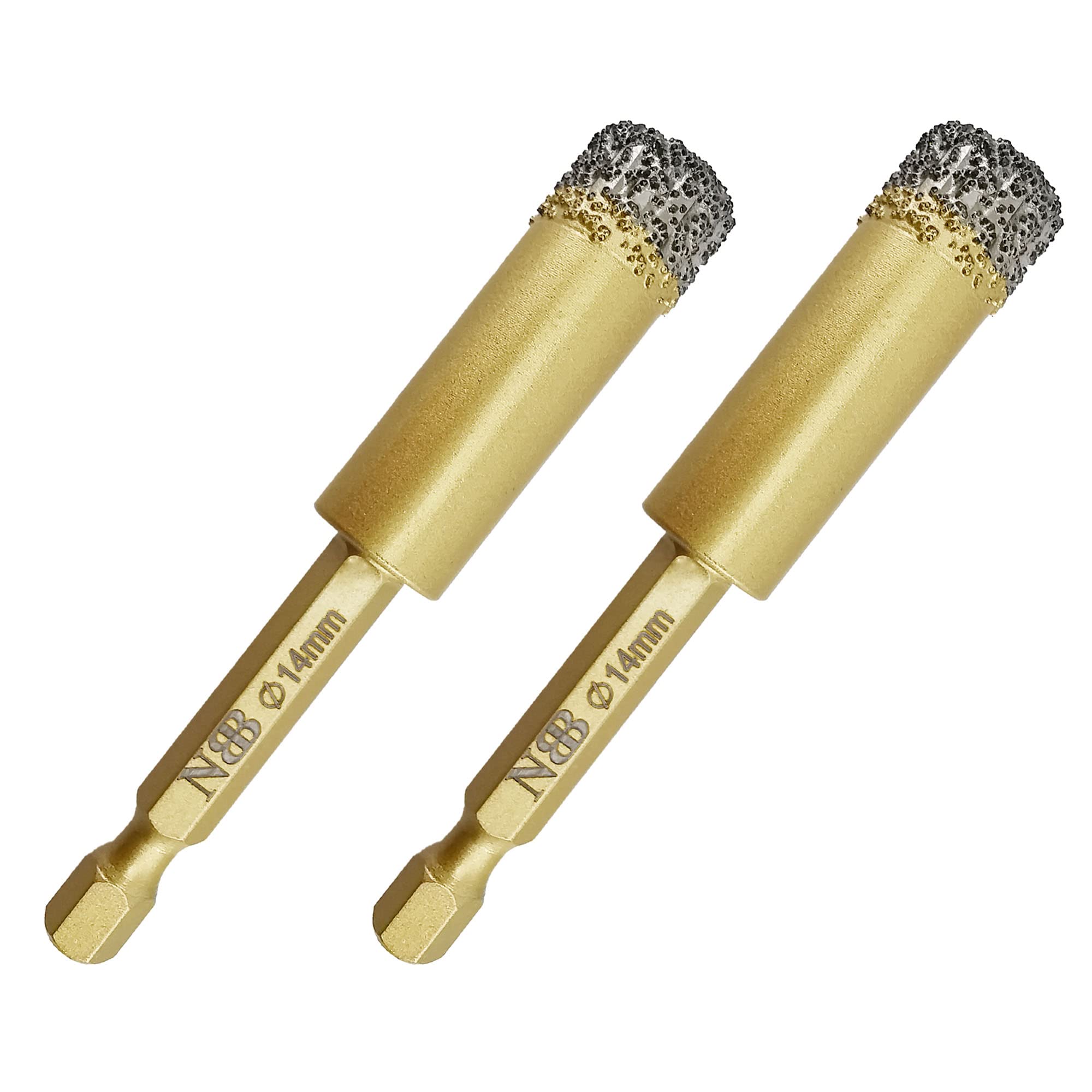NBB Brazed Diamond Drill Bits with Hex Shank E6.3mm, Fast Connect,Dry or Wet Drilling on Porcelain, Ceramic, Tile, Granite, Marble, Used on Corded or Cordless Pistol Drill or Bench Drill (14mm x2pcs) — image 1
