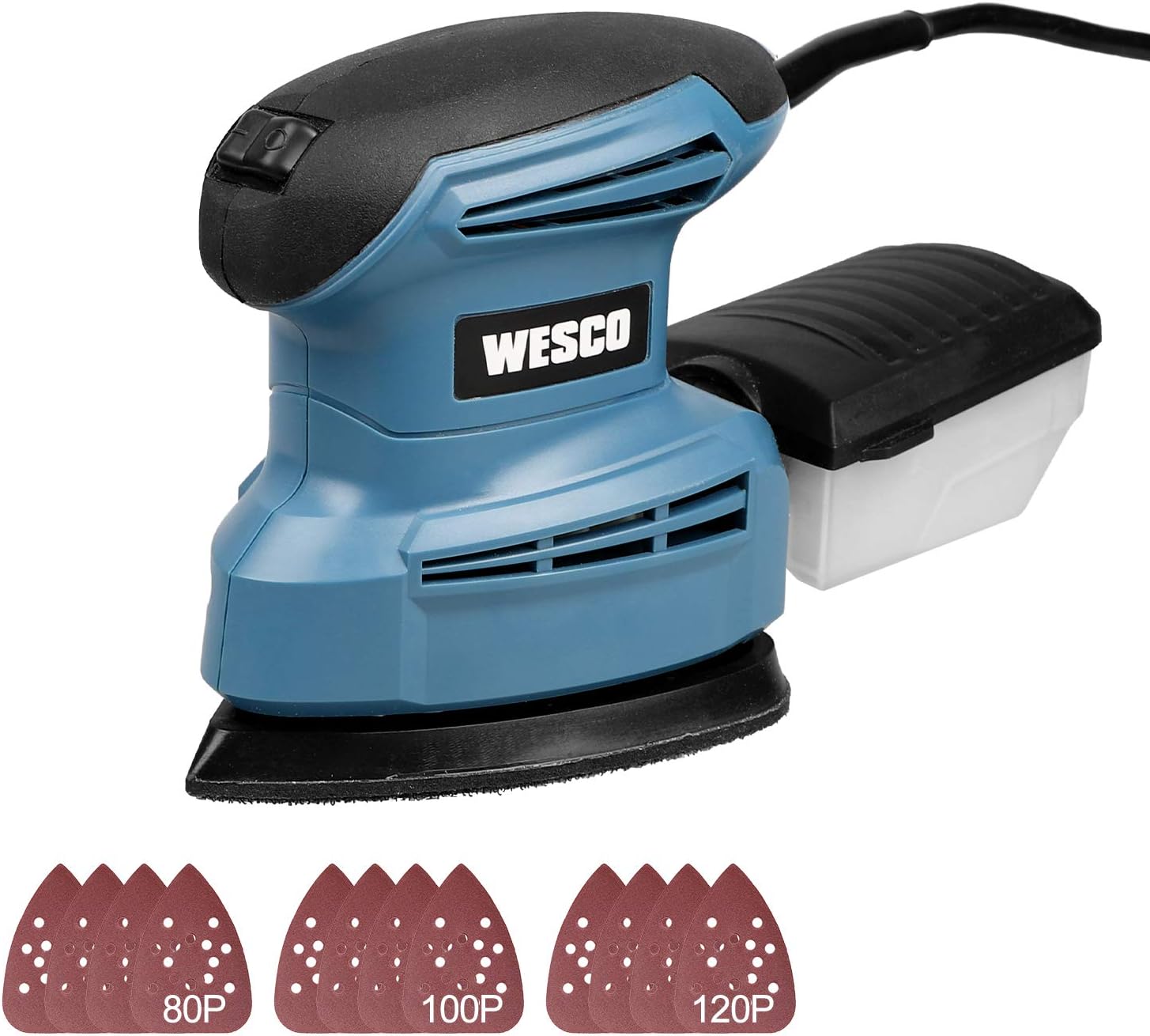 WESCO Compact 1.3A Mouse Detail Sander with 12Pcs Sandpapers, 14, 000 RPM, Efficient Dust Collection System, for Detail Sanding in Home Decoration /WS4067U - - 