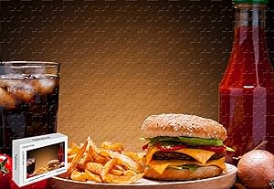 500 Piece Jigsaw Puzzle - Cheeseburger Fast Food French Fries Cheese Steak Coca Cola Wood-Material,20.6 X 15.1 Inch
