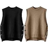 Simlakey 2 Pack Women's Sleeveless Sweater Vest Round Neck Ribbed Knit Sweater Top Casual Loose Fit Pullover Tank Top