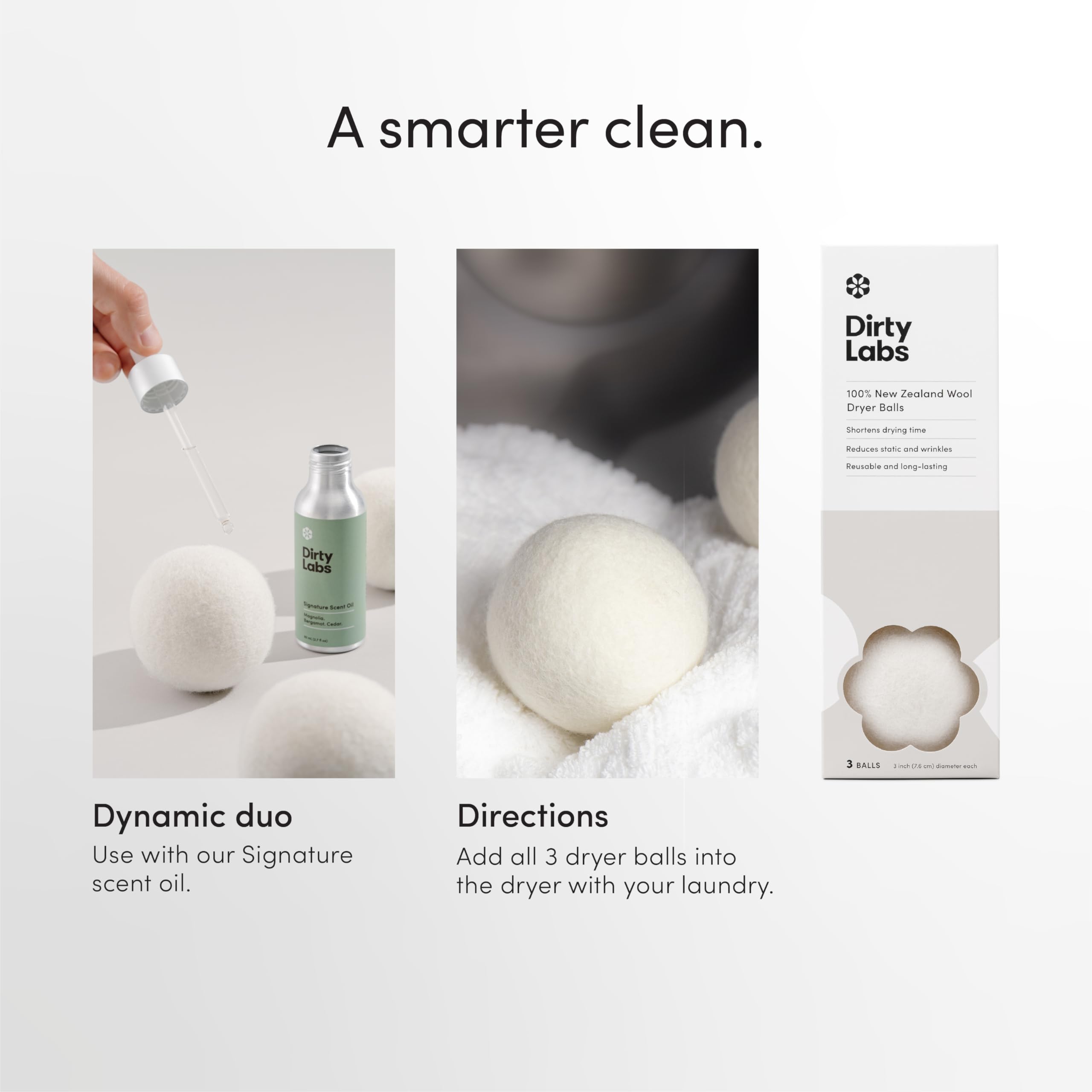 Dirty Labs 100% New Zealand Wool Dryer Balls | 3 Balls | Shorten Drying Time | Reduce Static & Wrinkles | Dryer Sheet & Fabric Softener Alternative
