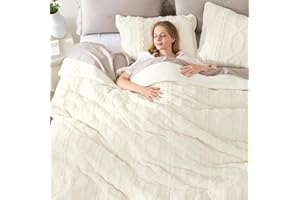 Cozy Bliss Fluffy Queen Size Comforter Set Cream, Jacquard Boho Texture Sherpa Bed Set, Ultra Soft Thick Bedding Set for Winter, 3 Pieces, 1 Fuzzy Comforter & 2 Pillow Shams