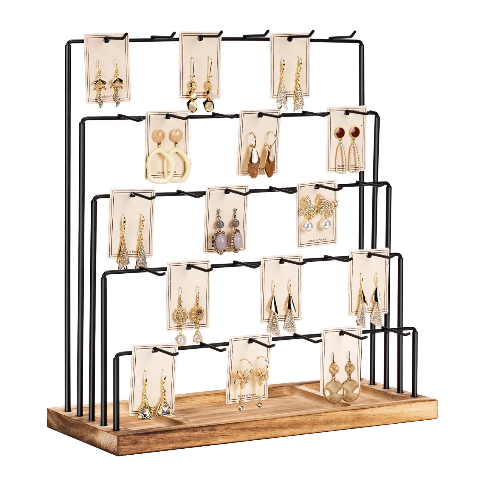 Photo 1 of DGWJSU Earring Display Stands for Selling, Earring Rack Display Holder Stand, Jewelry Display for Selling Earring Cards, Bracelets, Hair Accessories, Rings, Necklaces (Rustic Brown, Common Size)