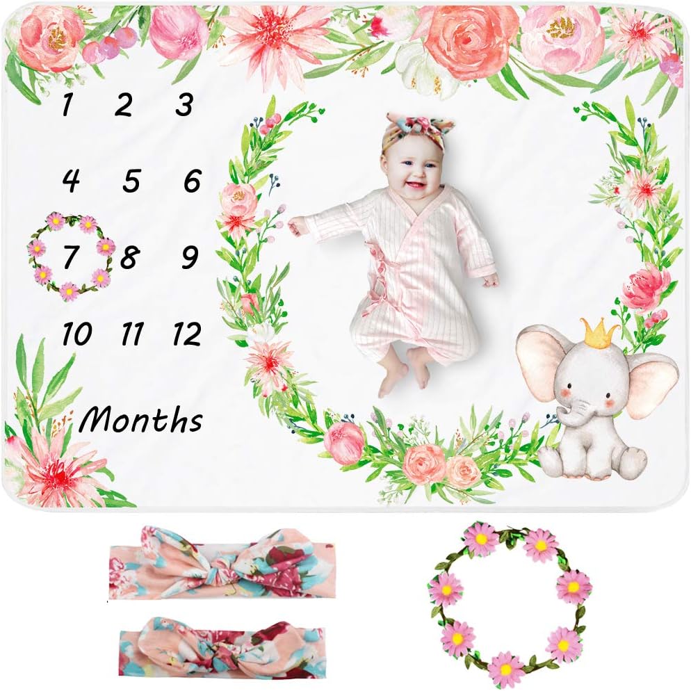 elephant milestone blanket girl