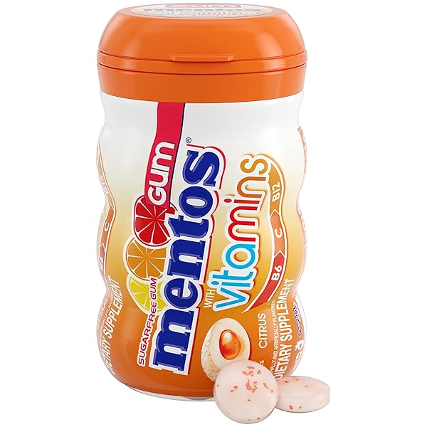 MENTOS VITAMINS GUM, SUGAR-FREE CHEWING GUM WITH VITAMINS AND XYLITOL SWEETENER, CITRUS, 45 COUNT BOTTLE (PACK OF 1)