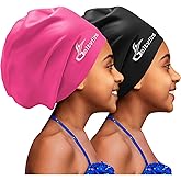 2 Pack Kids Extra Large Swim Cap for Long Thick Hair, Waterproof Silicone Swimming Hat for Girls Aged 4 to 16 Boys Toddler Children Youth, Hair Turban Protection for Braids Dreadlocks Extensions Afros