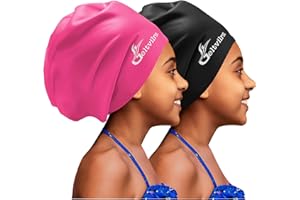 GELTVILRA 2 Pack Kids Extra Large Swim Cap for Long Thick Hair, Waterproof Silicone Swimming Hat for Girls Aged 4 to 16 Boys Toddler Children Youth, Hair Turban Protection for Braids Dreadlocks Extensions Afros