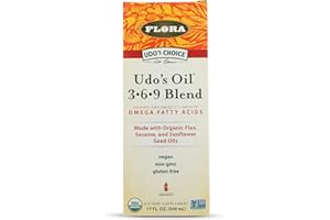 Flora - Udo's Choice Omega 369 Oil Blend, Made with Organic Flax, Sesame & Sunflower Seed Oils, Plant-Based Vegan Omega Fatty Acids, Based on Ideal 2:1:1 Ratio, 17-fl, oz. Glass Bottle