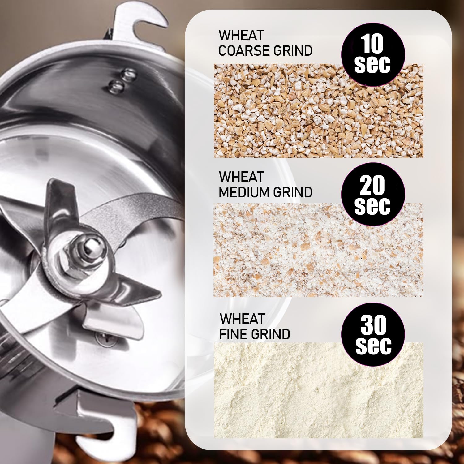 Stainless Steel Grain Mill - Electric 850W High-speed Grinder for Corn, Wheat, Pepper, Coffee Bean