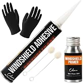 Calvana Urethane Windshield Adhesive 310ml, Automotive Polyurethane Sealant, Car Glass Chip &amp; Crack Repair Kit with 1 windshiel Primer, 1 Pair Gloves, 2 Applicator Sticks, Quick Curing, Black