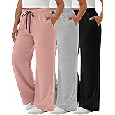 Neer 3 Pack Women's Plus Size Yoga Sweatpants Drawstring Lounge Pants with Pockets Baggy Loose Workout Open Bottom Joggers