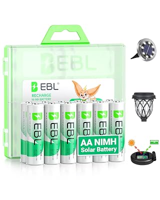 EBL Solar AA Battery Rechargeable Batteries for Outdoor Solar Lights, 1300mAh NIMH Pre-Charged 1.2V Recharge up to 1200x Times for Garden Landscaping String Lights, Pack of 12