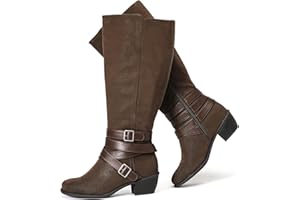 Luoika Women's Extra Wide Calf Slouchy Knee High Boots, Wide Width Knee-High Boots Low Stacked Heel Side Zipper Winter Fall Tall Boots.