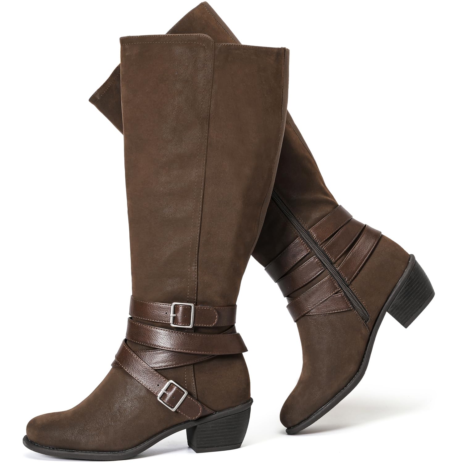 Photo 1 of Luoika Women's Extra Wide Calf Knee High Boots, Wide Width Winter Tall Boots.Brown,210401,9.5XW