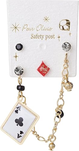 Amazon アクセサリーショップピエナ スタッドピアス 2ホールピアス セット ノンアレルギーポスト 樹脂製 トランプモチーフ 不思議の国のアリス クローバー ピアス 通販