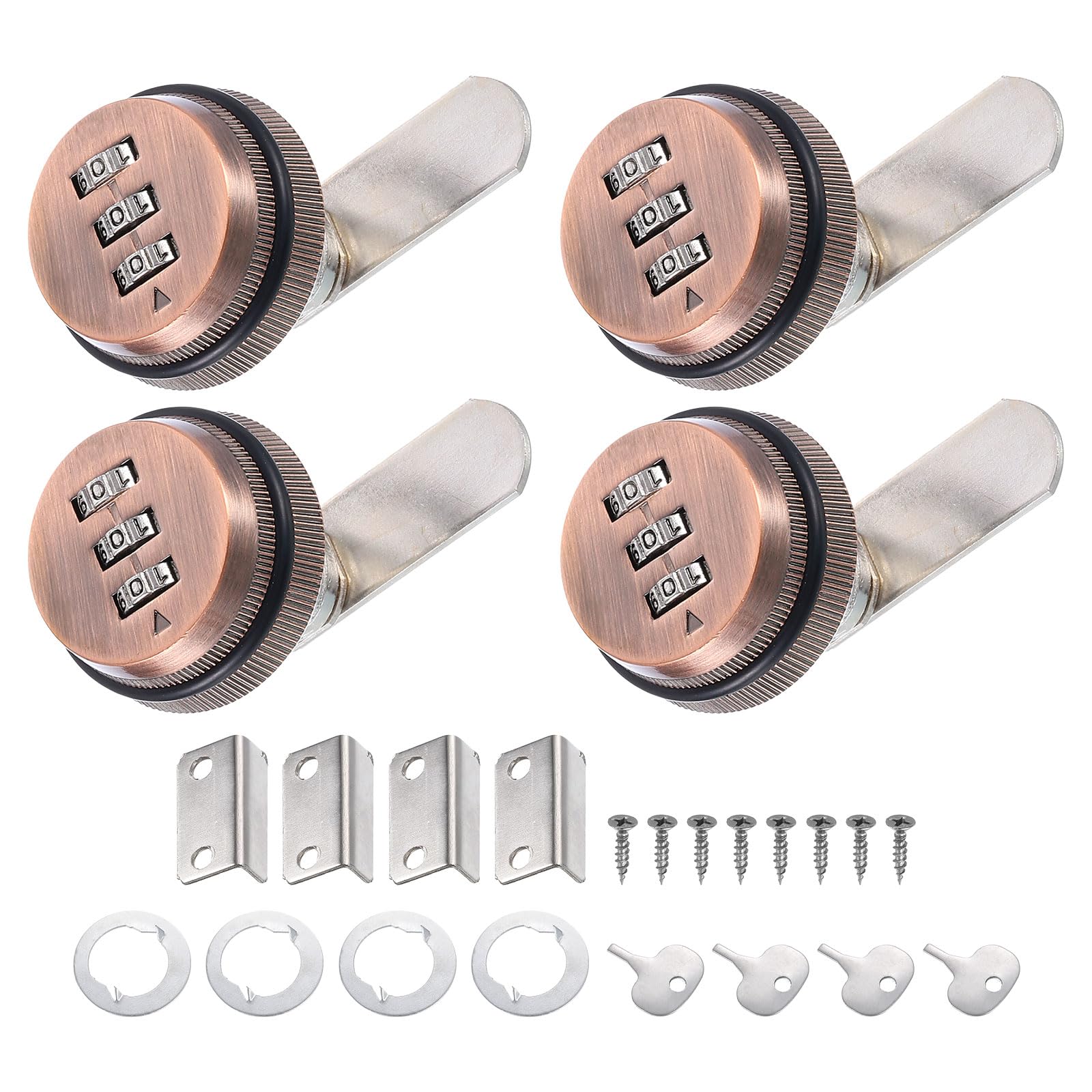 PATIKIL 3/4" Combination Cam Lock, 4 Pcs File Cabinet Locks with Combination Password Coded Cabinet Locks with Cylinder Chrome for 0.2-0.5" Thick Wood Drawer Mailbox Filing Cabinet, Red