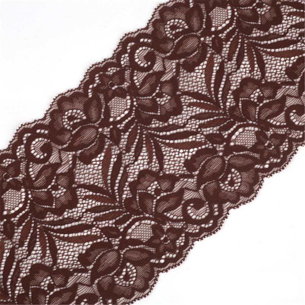 5 Yards Floral Lace Ribbon Stretch Tulle Lace Trim Elastic Webbing Fabric Width 15cm for DIY Jewelry Making Craft Clothes Accessories Gift Wrapping Wedding Party Decoration (Chocolate)