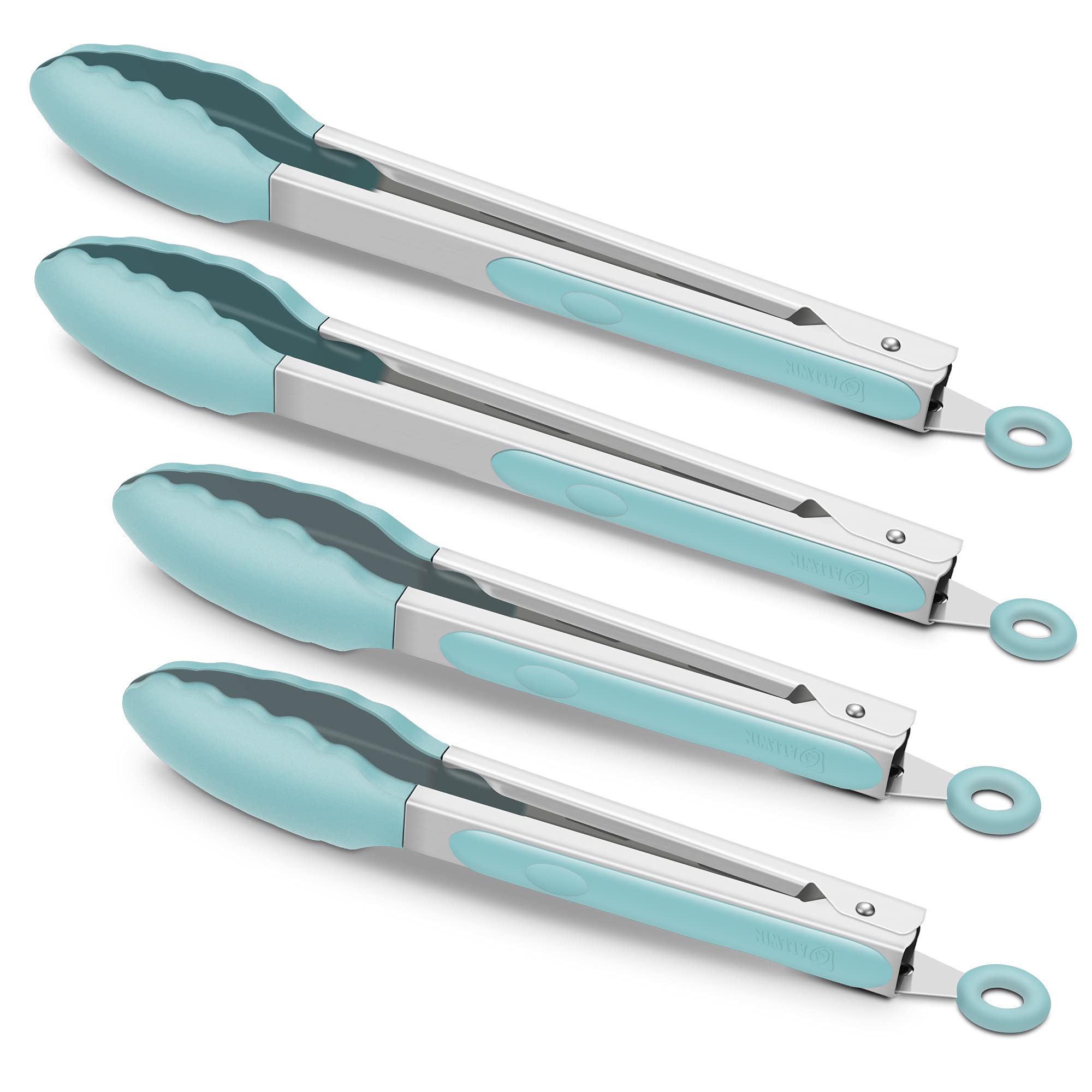 Photo 1 of 4 Pack Aqua Sky Kitchen Tongs, Premium Silicone BPA Free Non-Stick Stainless Steel BBQ Cooking Grilling Locking Food Tongs, 9-Inch & 12-Inch
