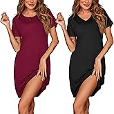 Ekouaer Womens Nightgown 2 Pack Nightgowns for Women Short Sleeves Button Down V Neck Womens Sleepwear S-XXL