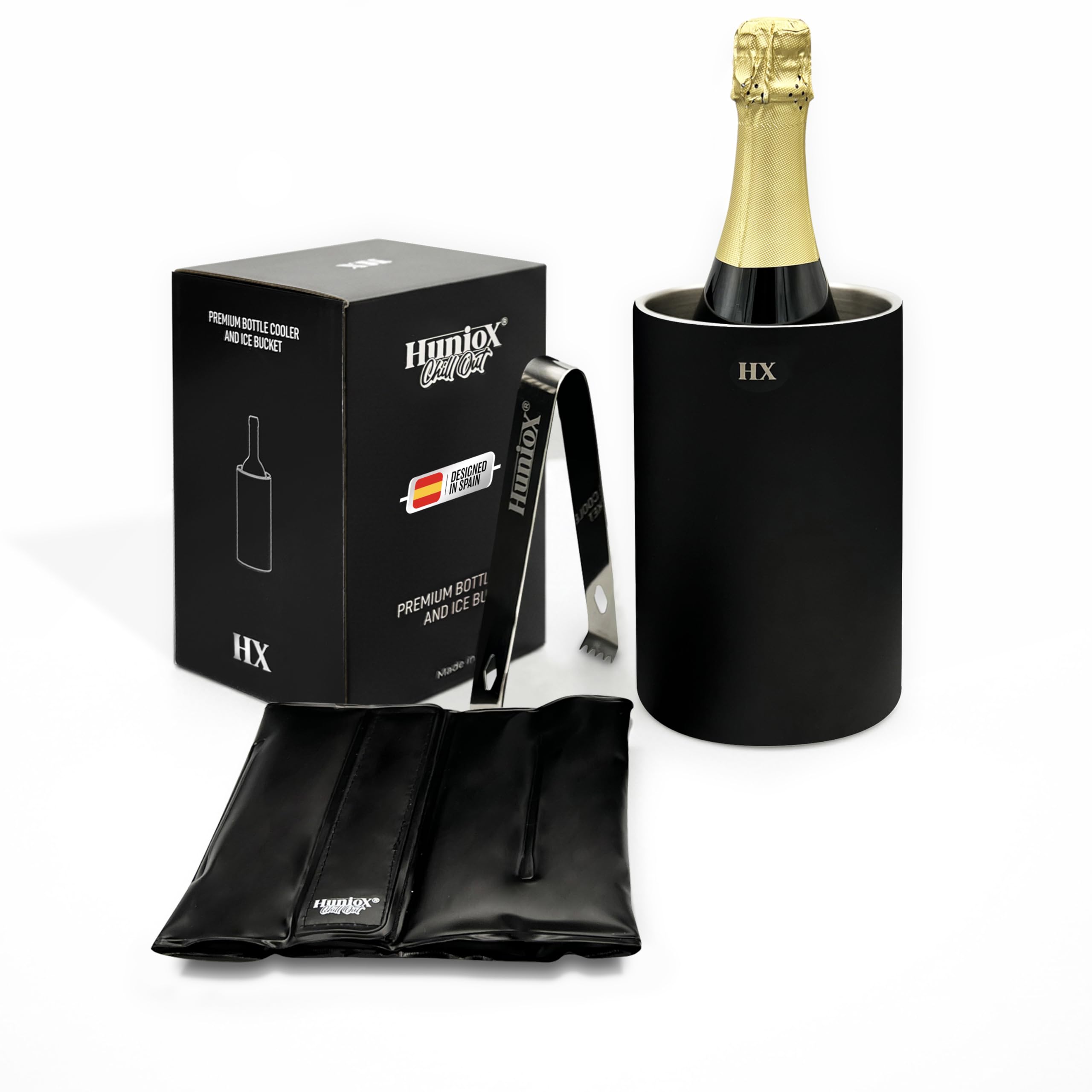 Huniox® Chill Out Wine Cooler - Rapid Cool - Champagne Bucket - Wine Gifts for Men - Wine Bucket - Wine Cooler Bucket - Wine Bottle Cooler - Ice Cooler - Outdoor Wine Cooler - Garden Cooler (Black)