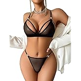 Avidlove Sexy Sheer Floral Mesh Lingerie Set Bra and Panty 2 Piece | Matching Bra and Panty Sets,Sheer Floral Print Mesh,Wireless,Elastic,Couple Night,Wedding for Bride,Valentines Day