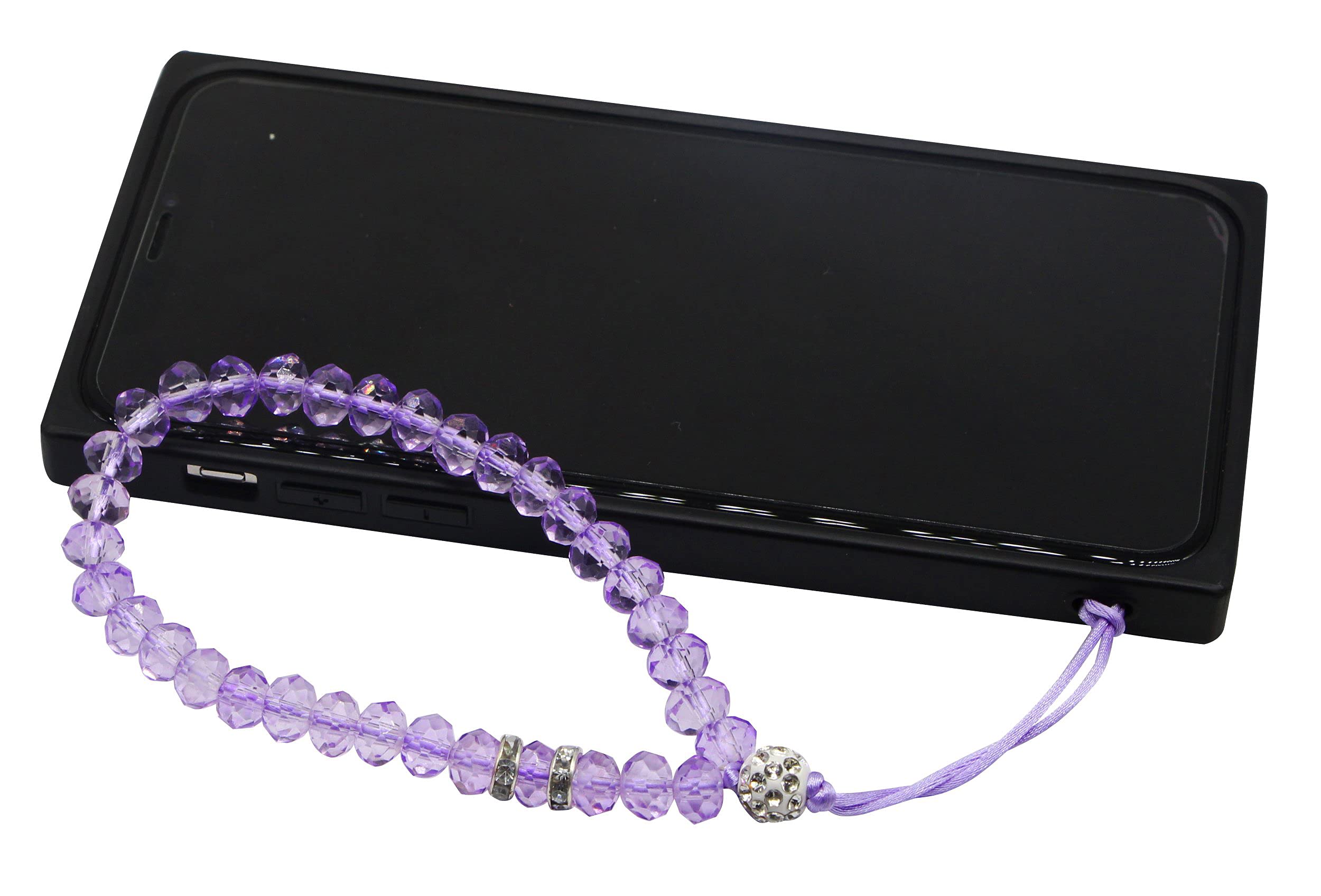 zdyCGTime Cell Phone Lanyard Strap Bling Crystal Beads Hand Wrist Lanyard Strap String for Cell Phone Camera Purse MP3 MP4 iPod PSP Keychain (2 Packs)(17cmBlack&Purple)