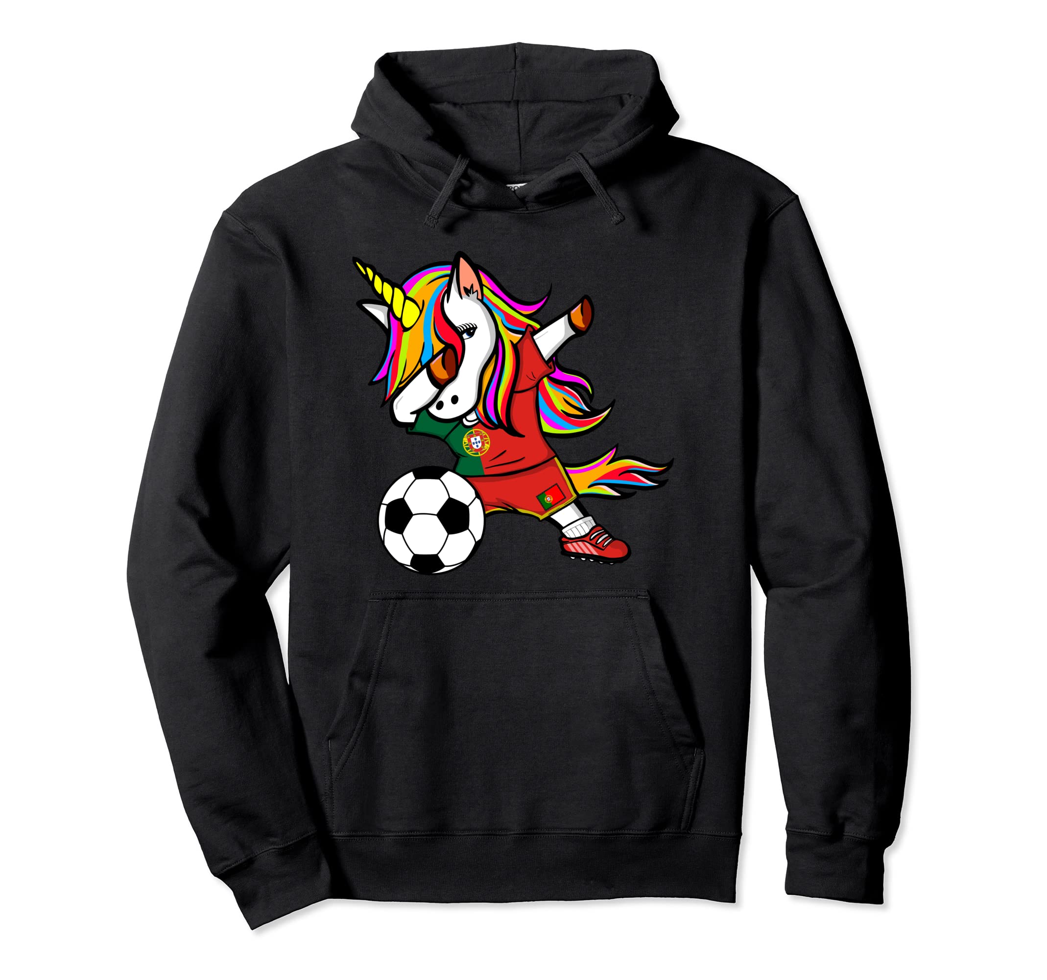 Dabbing Unicorn Portugal Football - Portuguese Flag Soccer Pullover Hoodie