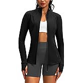 Women's Workout Jackets with 4 Pockets Zip Up Slim Fit Soft Fall Jacket for Yoga Running Athletic