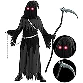 Spooktacular Creations Glowing Eyes Grim Reaper Costume for Kids, Halloween Costume for Boys, Halloween, Dress-up Party