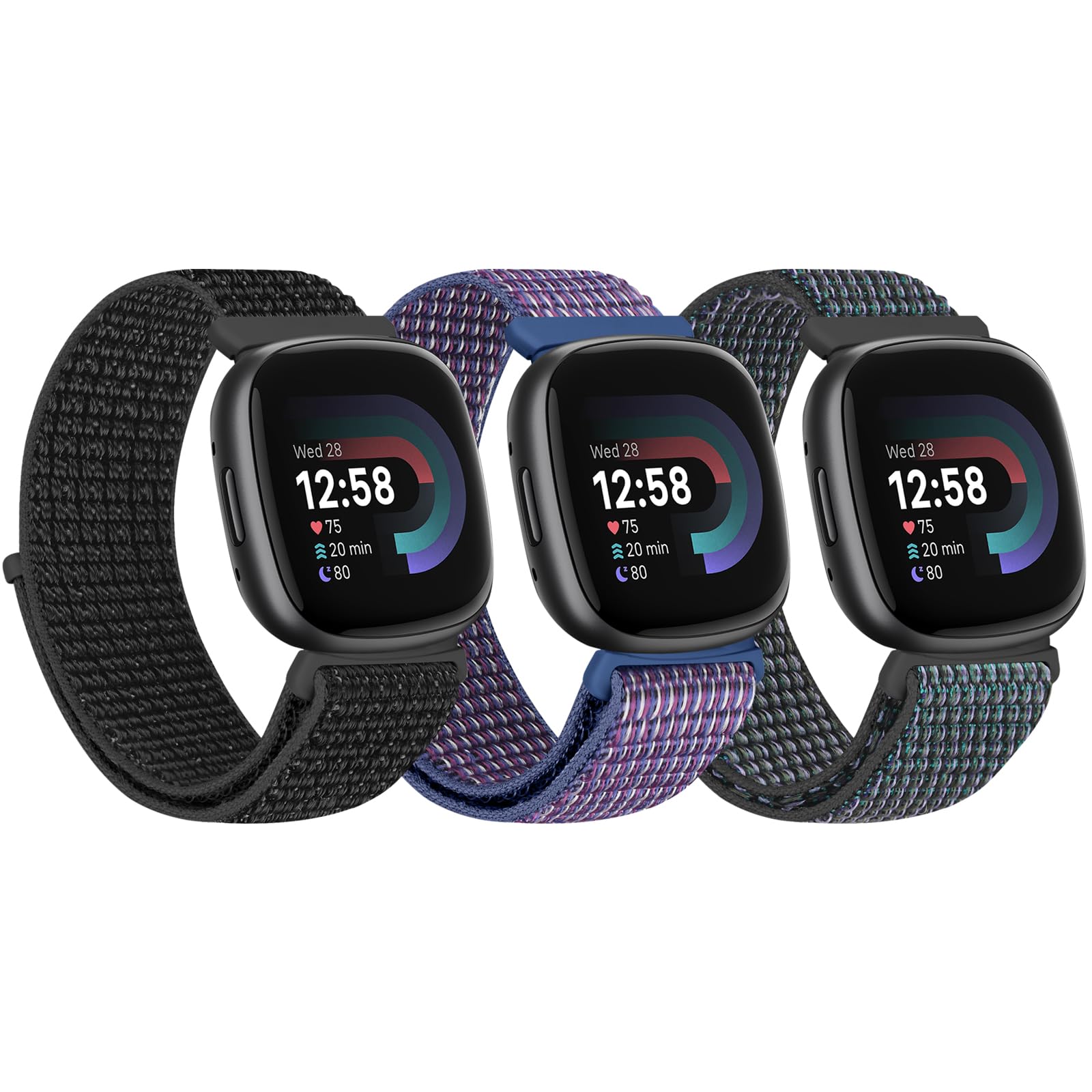 Tiptops Nylon Straps Compatible with Fitbit Sense 2/Fitbit Sense/Fitbit Versa 4/Fitbit Versa 3 Bands Women Men, Soft Nylon Adjustable Breathable Strap Solo Loop Replacement Wristband