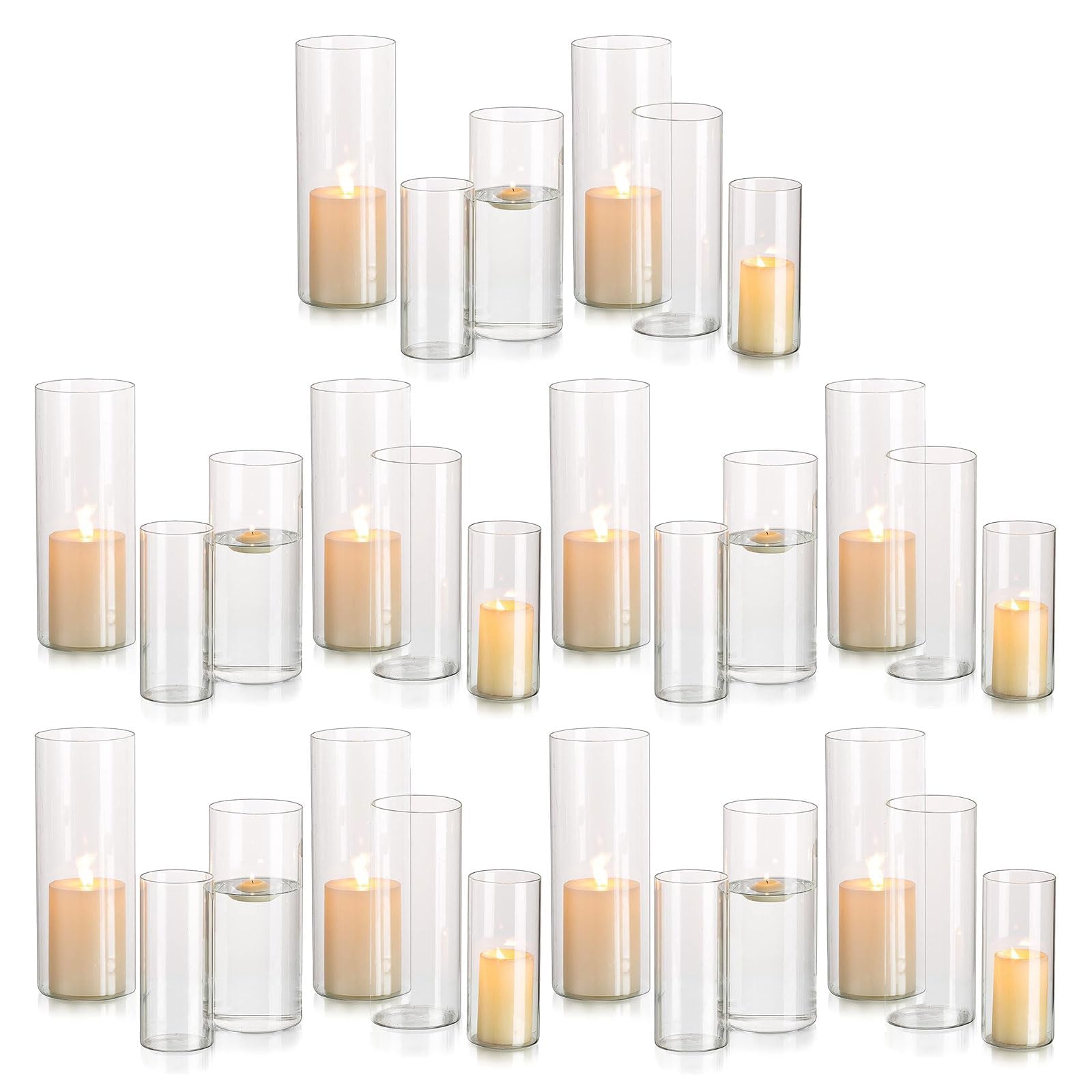 Hurricane Candle Holder Glass Cylinder: 10 Sets (30Pcs) Flower Vase for Tea Light Votive Pillar Floating Candles Dining Table Decorations Wedding Centrepieces Living Room Christmas Ornaments (M+L+XL)