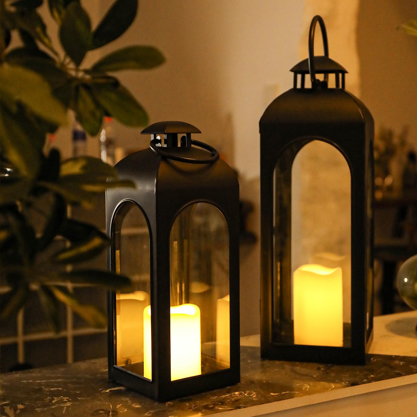 Condition photo showing As Is for bdor lantern decorative candle lantern 16 inch remote vintage set of 2 decorations with timer led me