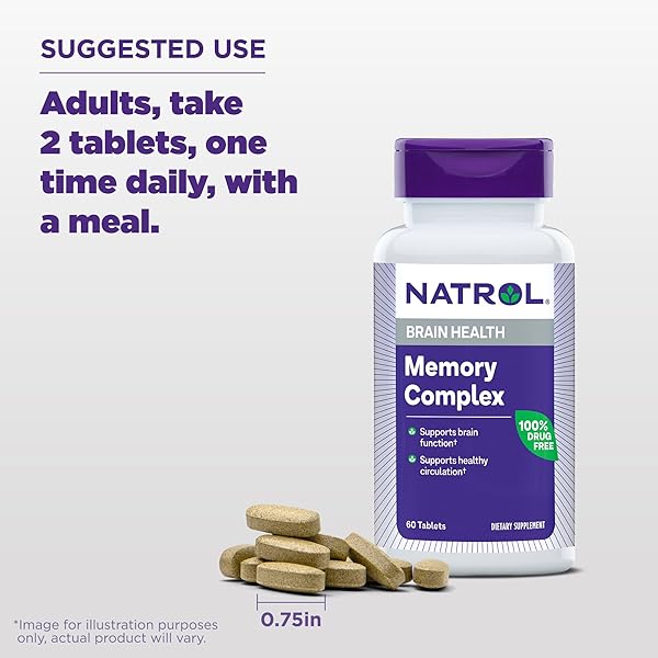 NATROL MEMORY COMPLEX WITH GINKGO BILOBA 120MG AND B VITAMINS, DIETARY SUPPLEMENT FOR BRAIN HEALTH AND MEMORY SUPPORT, 60 TABLETS, 30 DAY SUPPLY